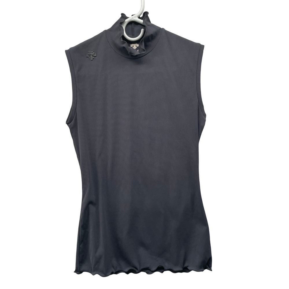 Descente Golf Sleeveless Mock Neck Scalloped Top Womens 3XS Black Ribbed Active